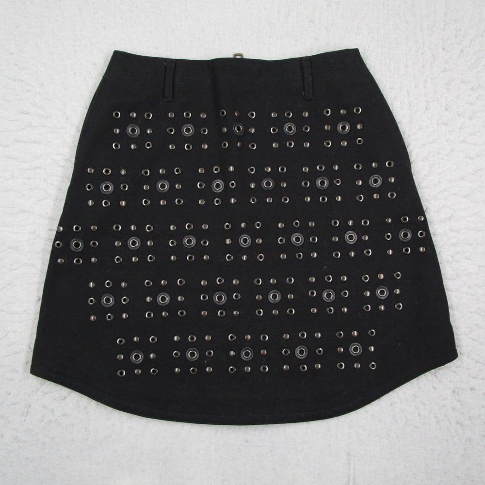 Coach New York Black Cotton Grommet Eyelet Studded Mini Skirt Punk Edgy 27 Waist